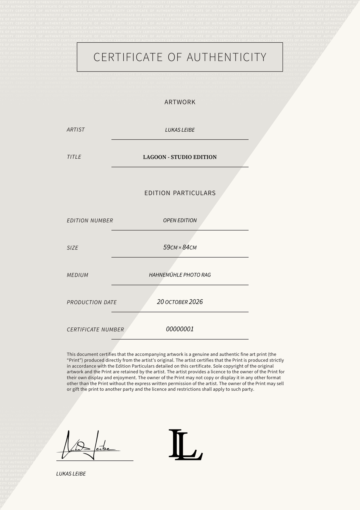 LAGOON - Studio Edition — Certificate of Authenticity