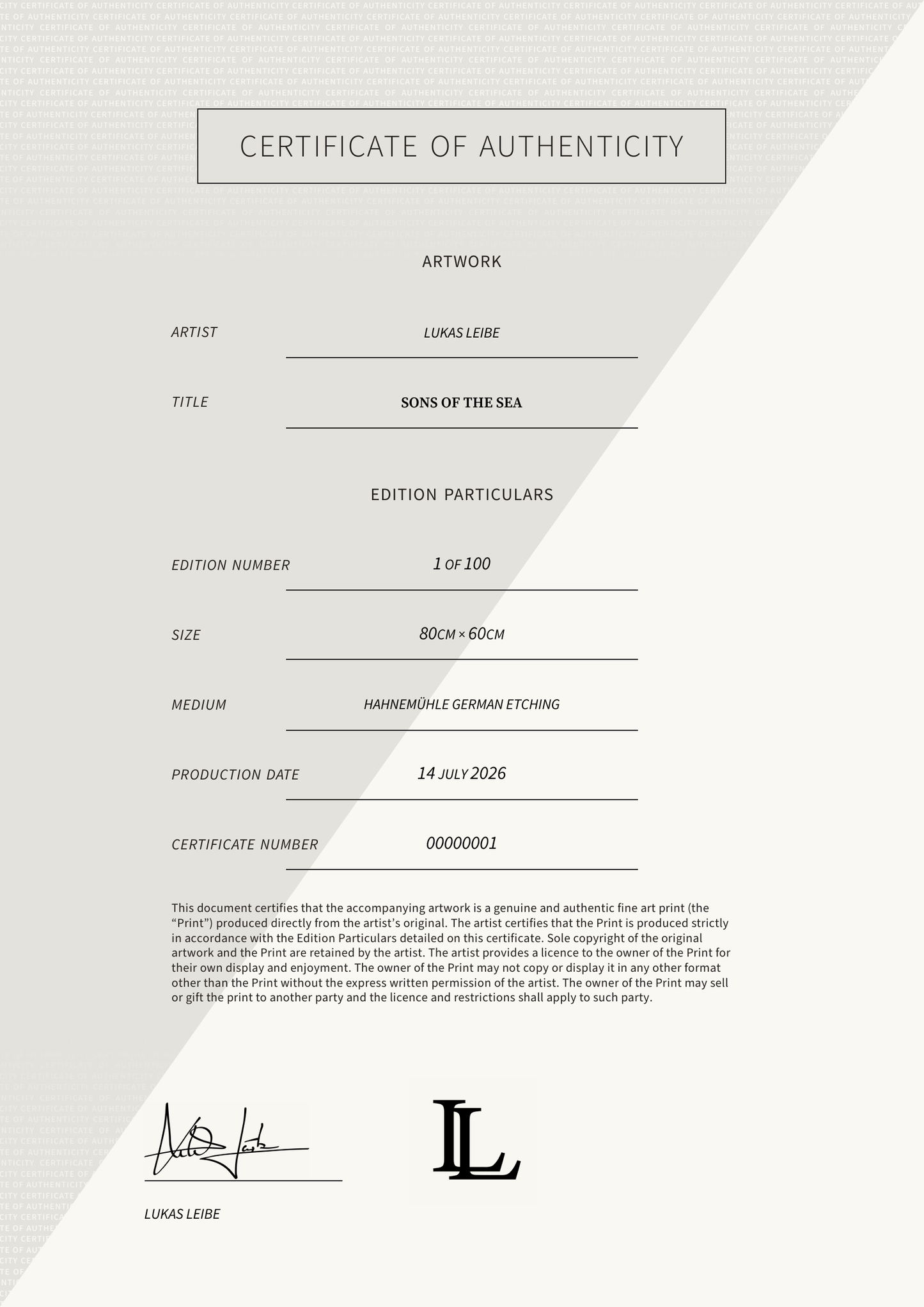 Sons of the Sea — Certificate of Authenticity