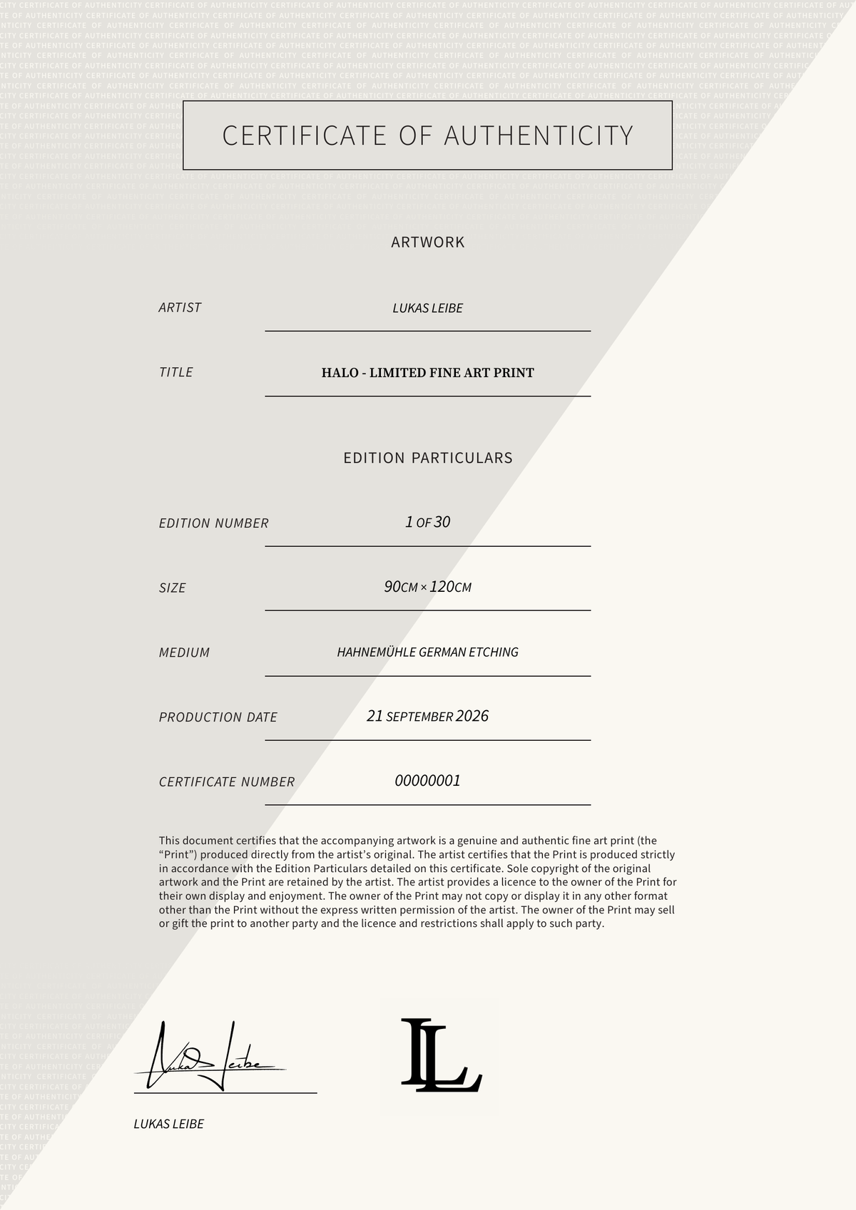 HALO - LIMITED FINE ART PRINT — Certificate of Authenticity